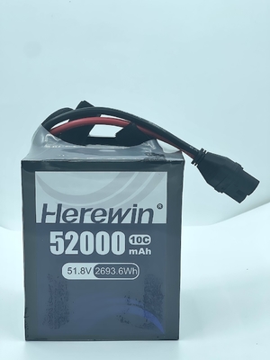 Soft Pack UAV Drone Bateria 51.8V Herewin 14S 52000MAH AI Avião Drone Agrícola Bateria LFP LIPO