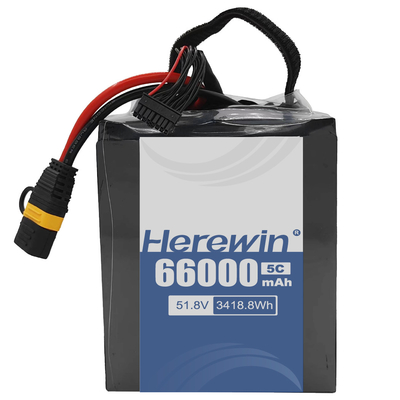 Solução de energia de capacidade 14S2P 51.8V 66000mAh para UAV Bateria de estado semi-sólido 800 Vida útil do ciclo e design leve